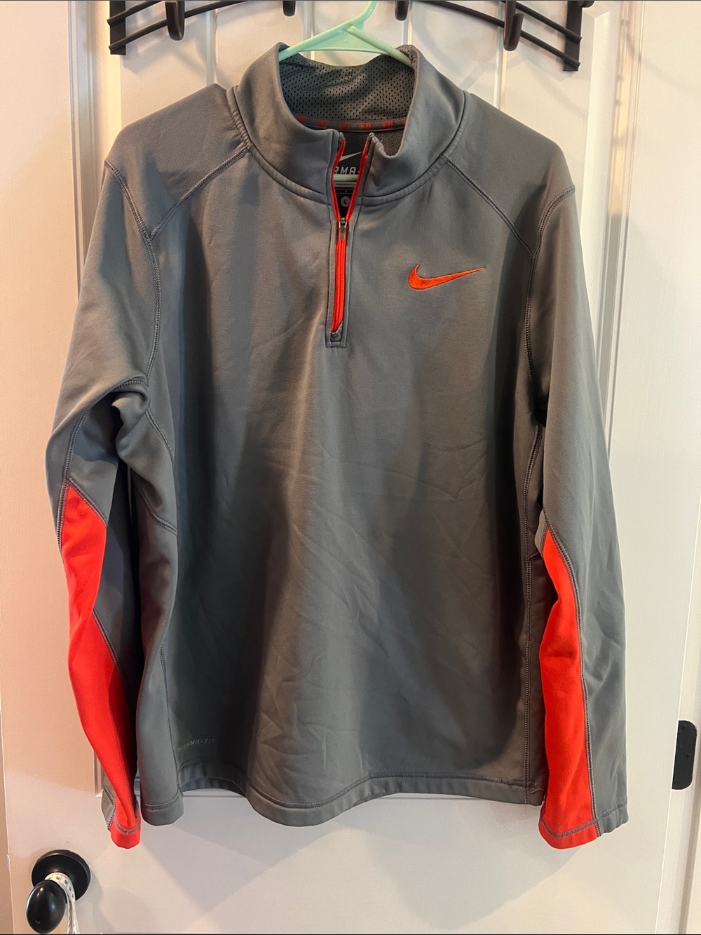 Nike Gray Pullover with Orange Accents and Quarter Zip